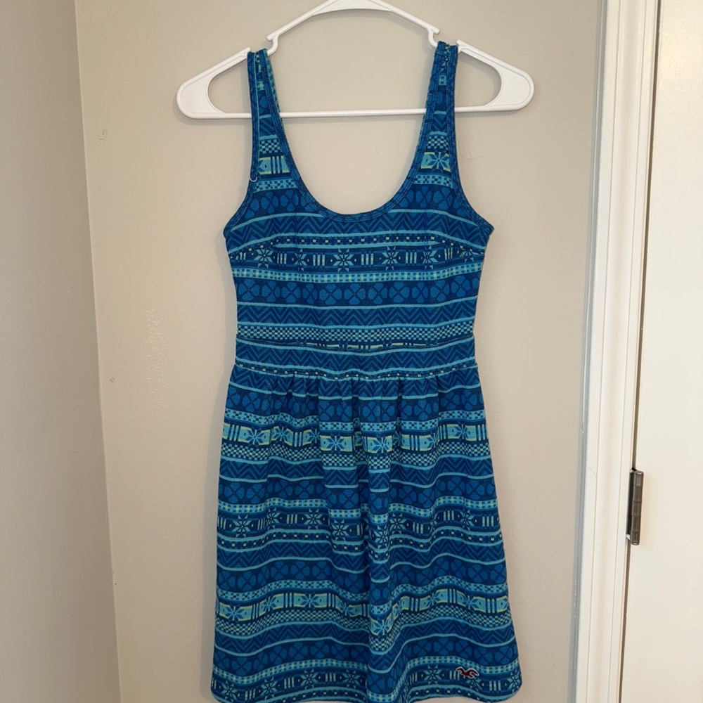 Blue Patterned Sleeveless Dress